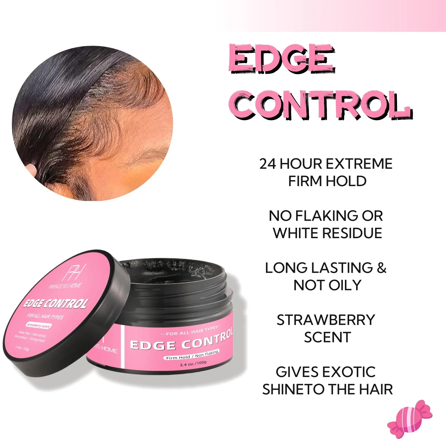 100g Extreme Hold & Reduces Frizz Edge Control Gel No White Residue Edge Control Wax for Braiding and Twisting