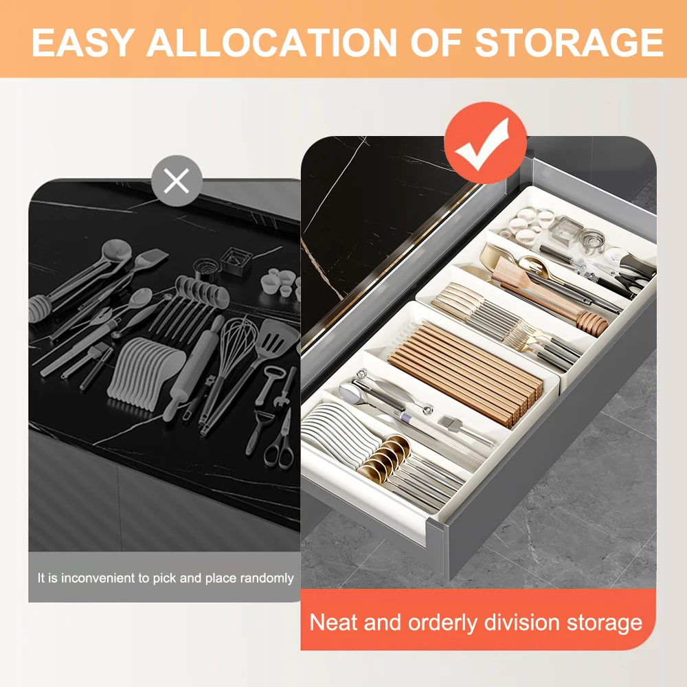 Expandable Tableware Organizer Silverware Drawer Kitchen Utensil Tray Adjustable Cutlery and Flatware Tray Home Kitchen Tool