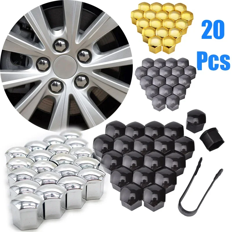 

20 Pcs Car Wheel Nut Caps 17mm/19mm/21mm Auto Hub Screw Cover Black Plastic Anti Dust Car Wheel Nut Bolt Covers Tire Accessories