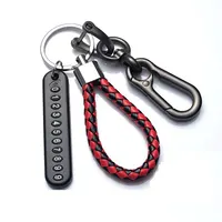 Ingemark Trendy DIY Mobile Phone Number Plate Pendant Keychain Men Punk Woven Leather Rope Anti-lost Car Key Chain Accessories 6