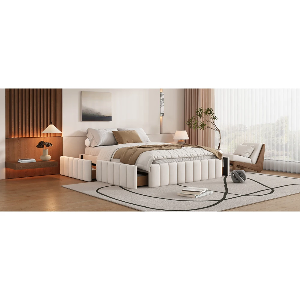 140 x 200 cm Polsterbett mit 4 Schubladen, Bettgestell, Doppelbett mit Gitter (ohne Matratze), ohne Kopfteil, minimalistisches Design – Detail 27