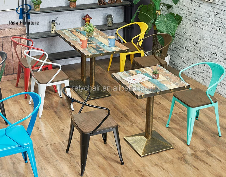 Foshan Furniture Iron Steel Metal Restaurant Coffee Chair Fast Food Cafe Table and Chair