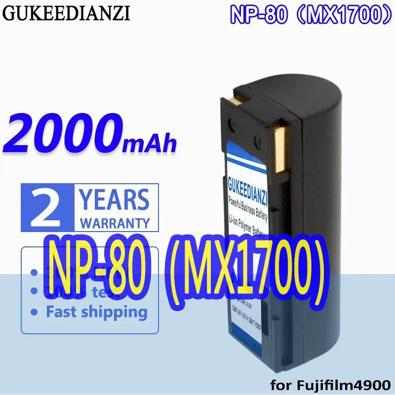 Batteria Gukeedianzi Ad Alta Capacità Np-80 (Mx1700) 2000Mah Per Fujifilm Fuji Finepix 4900 4800 Per Zoom Mx-1700 Mx-2700 Mx-2900