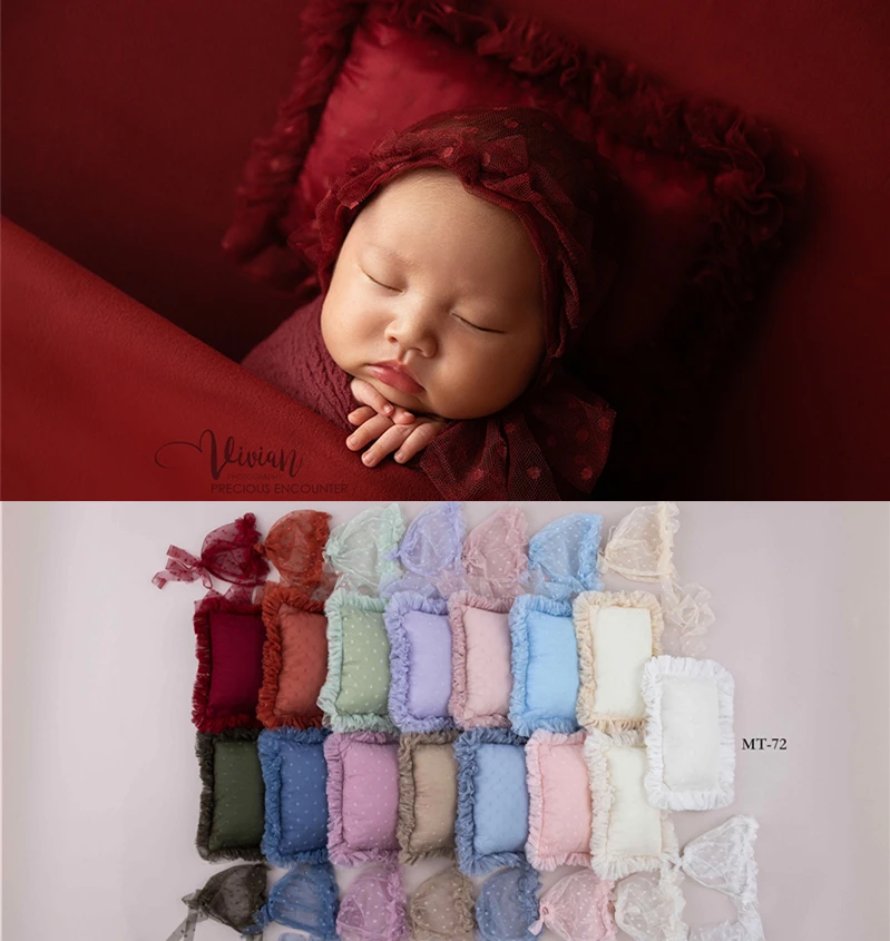 Dvotinst Newborn Baby Photography Props Girls Lace Posing Pillow Hat Bonnet 2pcs Set Fotografia Accessories Studio Photo Props retro flare sleeve maternity short tops pants photo suit sexy pregnancy shooting 2pcs clothes pregnant women photography outfits