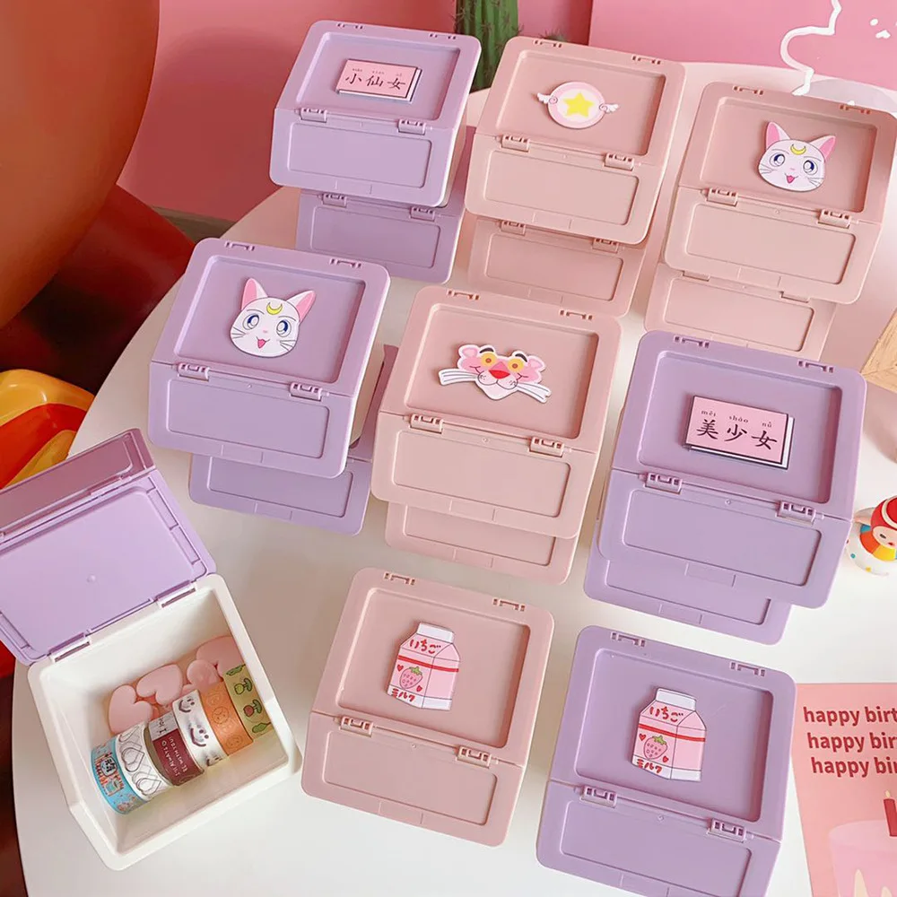 Ins Korean Pink Mini Stationary Organizer making tape stickers trinkets hairpins storage box student desk organizer accessories stationery organizer,stationery storage box