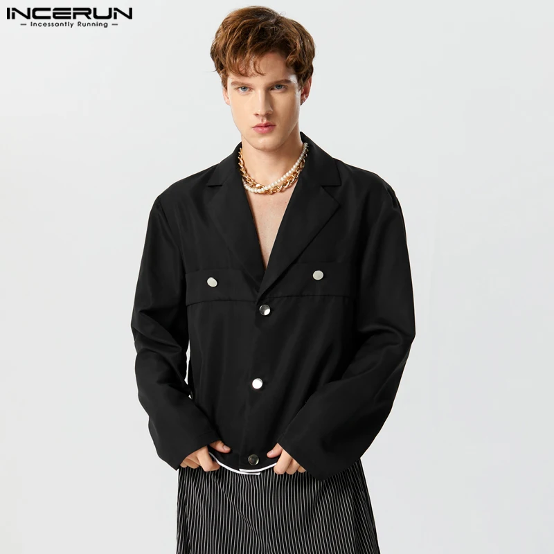 

Stylish Casual Style Tops INCERUN Handsome Mens Curved Hem Design Suit Jackets Fashion Solid All-match Long Sleeved Blazer S-5XL