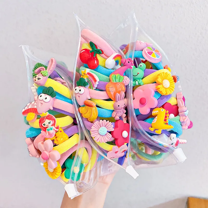 10Pcs/Set Cute Cartoon Animal Flower Hair Bands Girls Elastic Rubber Band Headwear Hair Accessories Kids Headband Ornaments Gift mr paper 4 style 40pcs bag vintage label sticker creativity daily animal ornaments hand account decorative stationery sticker