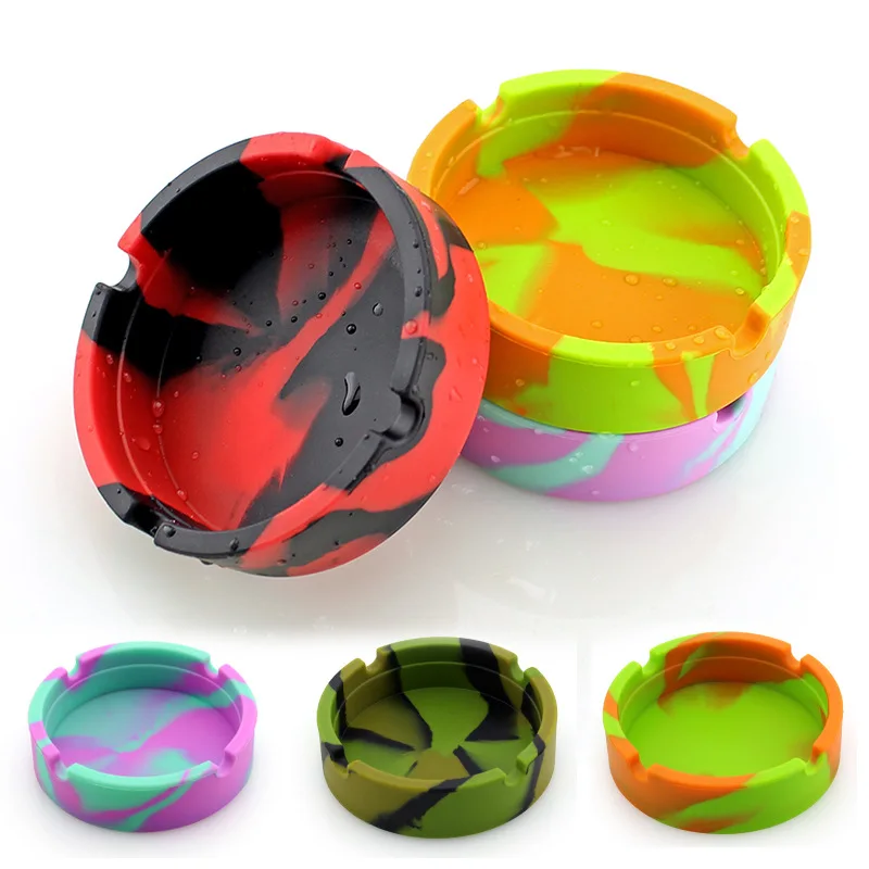 Heat Resistant Silicone Ashtray Light Circular Ashtray Fluorescent Smoke Outdoor Portable Cigarette Case Drop Creative Ashtrays silicone ashtray