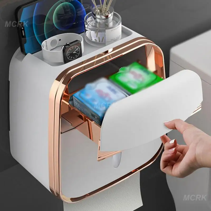 Toilet Paper Holder Tissue Box Bathroom Wall Shelf Hanger Rack Organizer Storage Roll Dispenser WC Accessories Supplies toilet paper holder tissue box bathroom organizer shelf