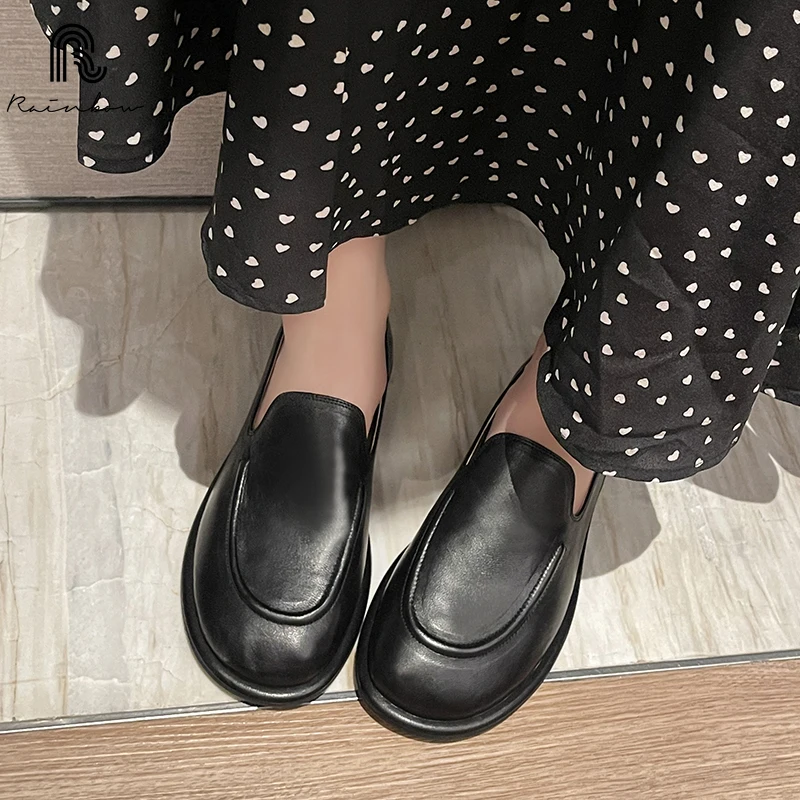 RAINBOW Size 33-40 Women Flats Loafers Soft Genuine Leather Low Heels Shoes 2025 Ins Casual Slip On Daily Office Lady Dress 5