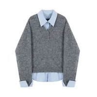 Loose Women's Knitted Sweater with irt Collar Fake Two-Piece Autumn Winter Faionable Korean Sle Long Sve  Ne - Image 3