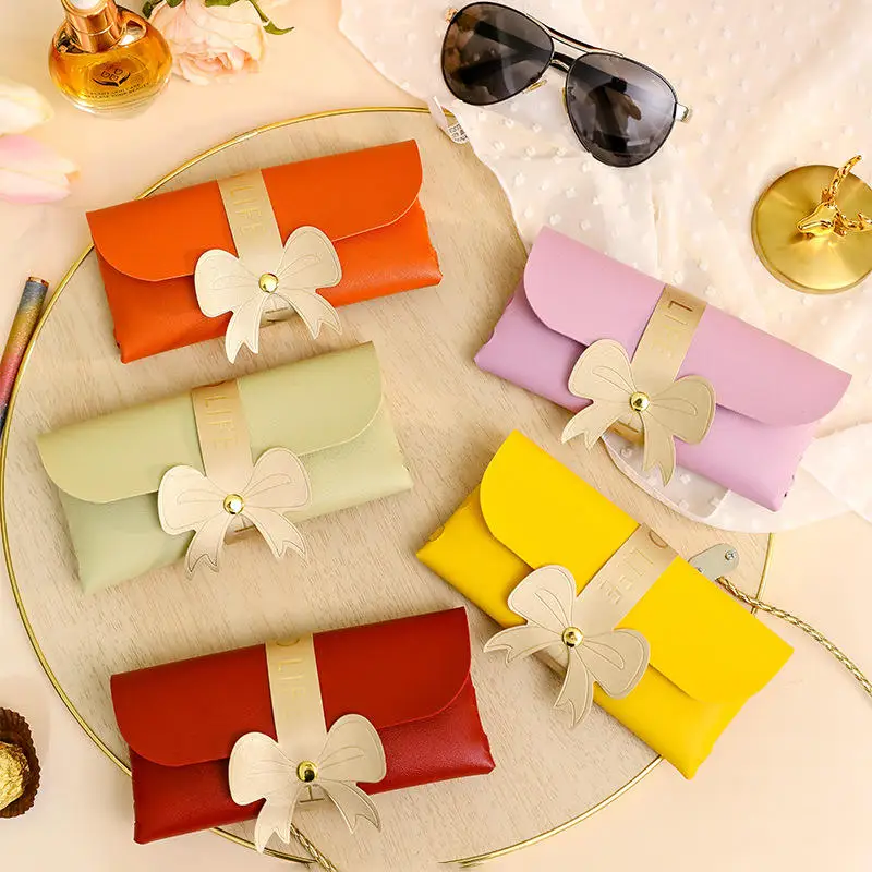 5Pcs PU Leather Gift Boxes Bag for Wedding Creative Foldable Exquisite Bowknot Candy Bags Gift Box Home Women's Glasses Bag