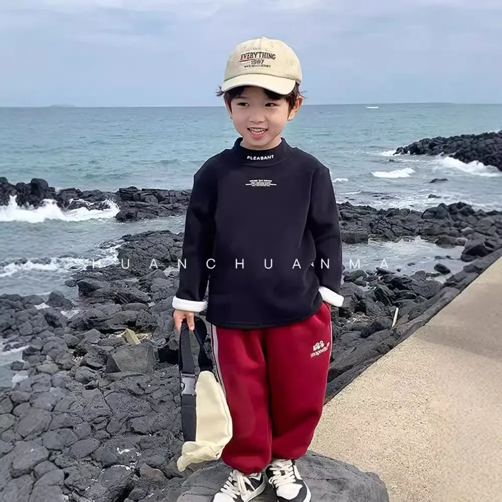 Boys Autumn/Winter Fleece Base Layer Top Long Sleeve T-Shirt Trendy Baby Half Polo/Turtle Neck Top Winter Warm