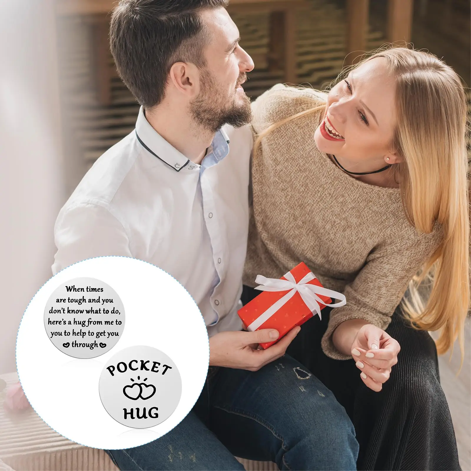 1개 포켓 허그 키체인 포켓 허그 코인 홀더 키체인 양면 코인 사려 깊은 선물 PU 키체인 장거리 연애용-Freehip.co.kr