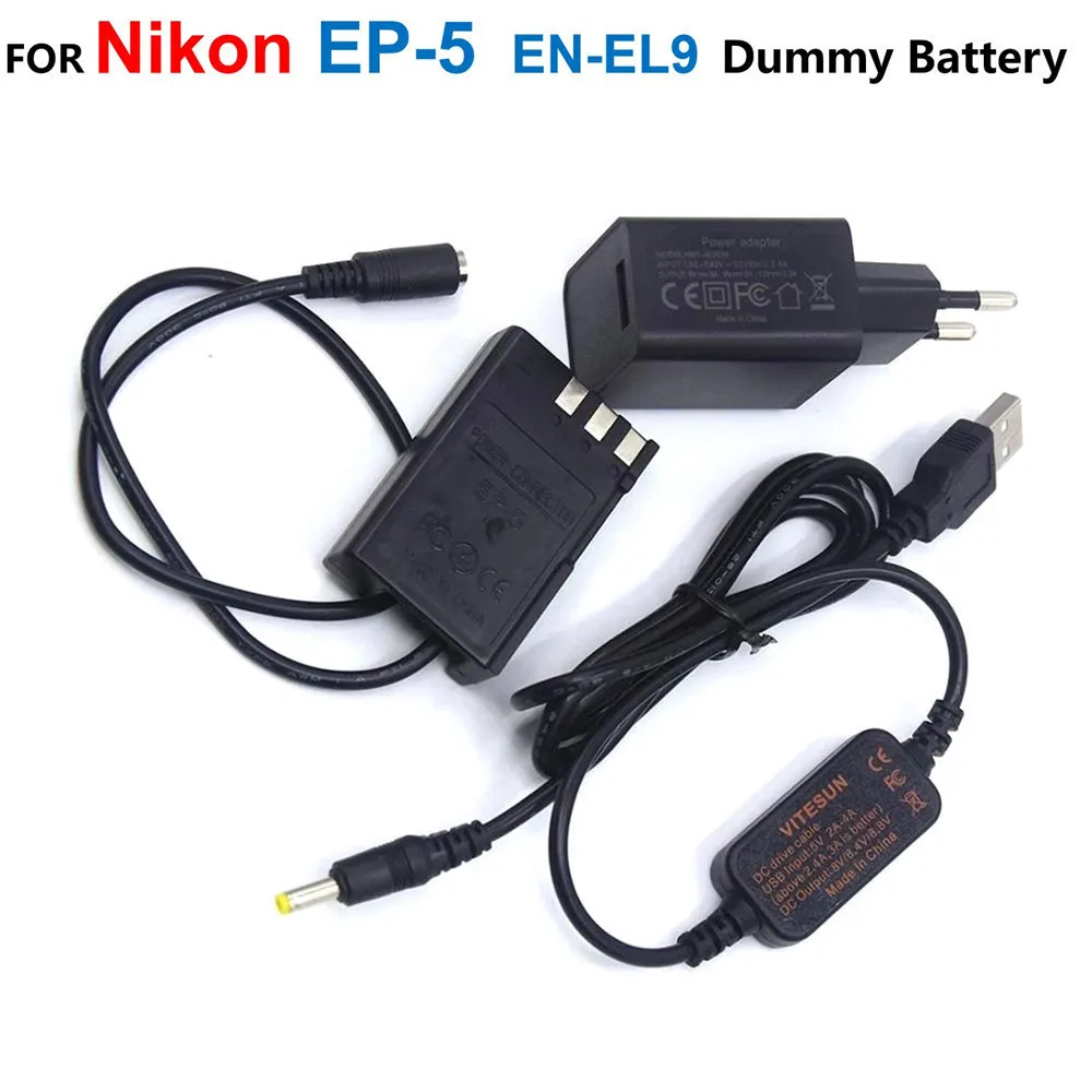 Ep-5 Ep5 En-El9 Enel9 Dummy Battery + Camera Power Bank Supply Cavo Usb Eh5A + Adattatore Di Ricarica Per Nikon D40 D40X D60 D3000 D5000