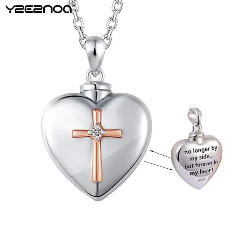 Heart Shaped Memorial Urns Necklace Human/ Pet Ash Casket Cremation Pendant Cross Stainless Steel Jewelry Can Open