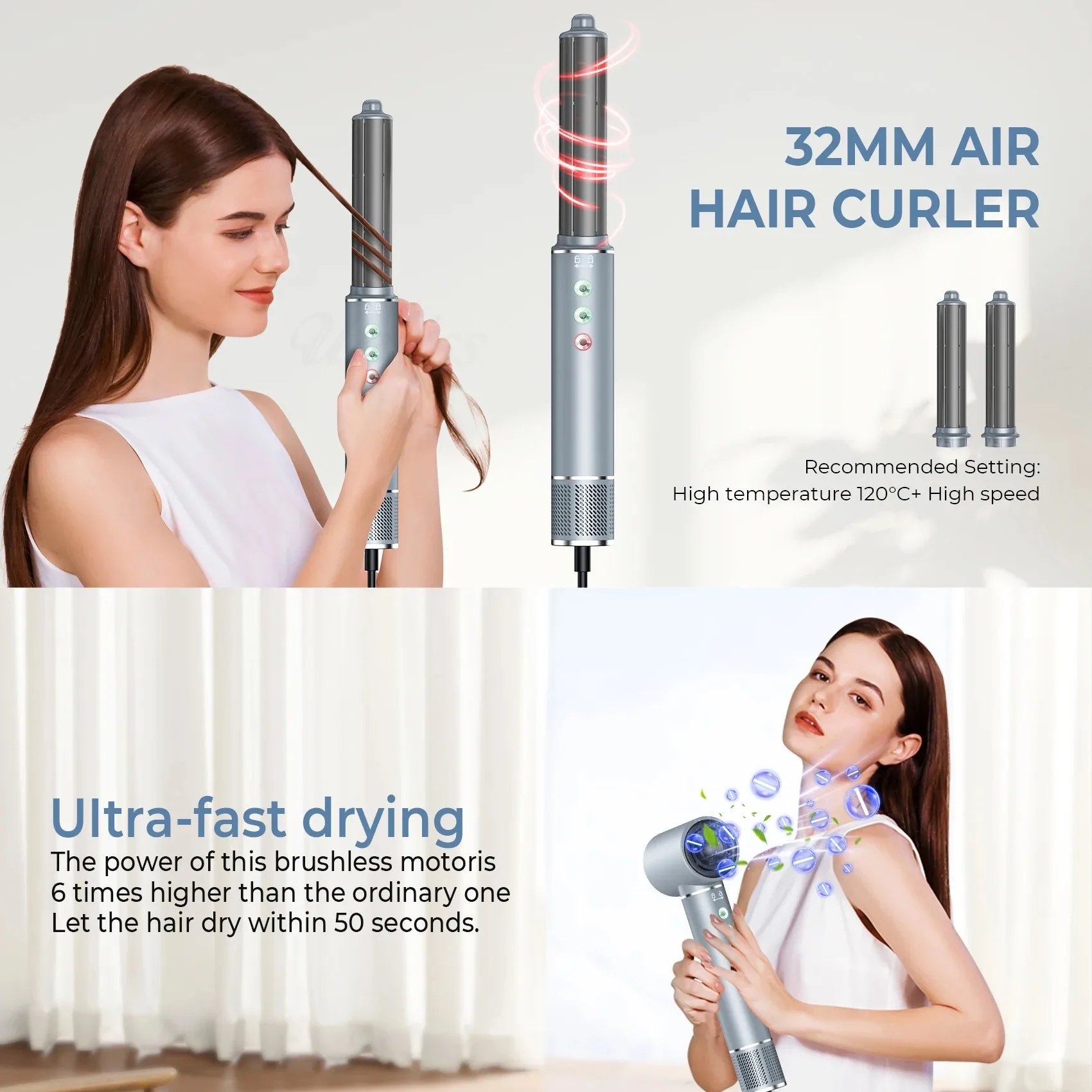 1400W Professional 5 in 1 Hair Dryer With Comb High-Speed Hot Air Brush Negative Ions Blow Dryer Brush Air Styling Curling Iron 2