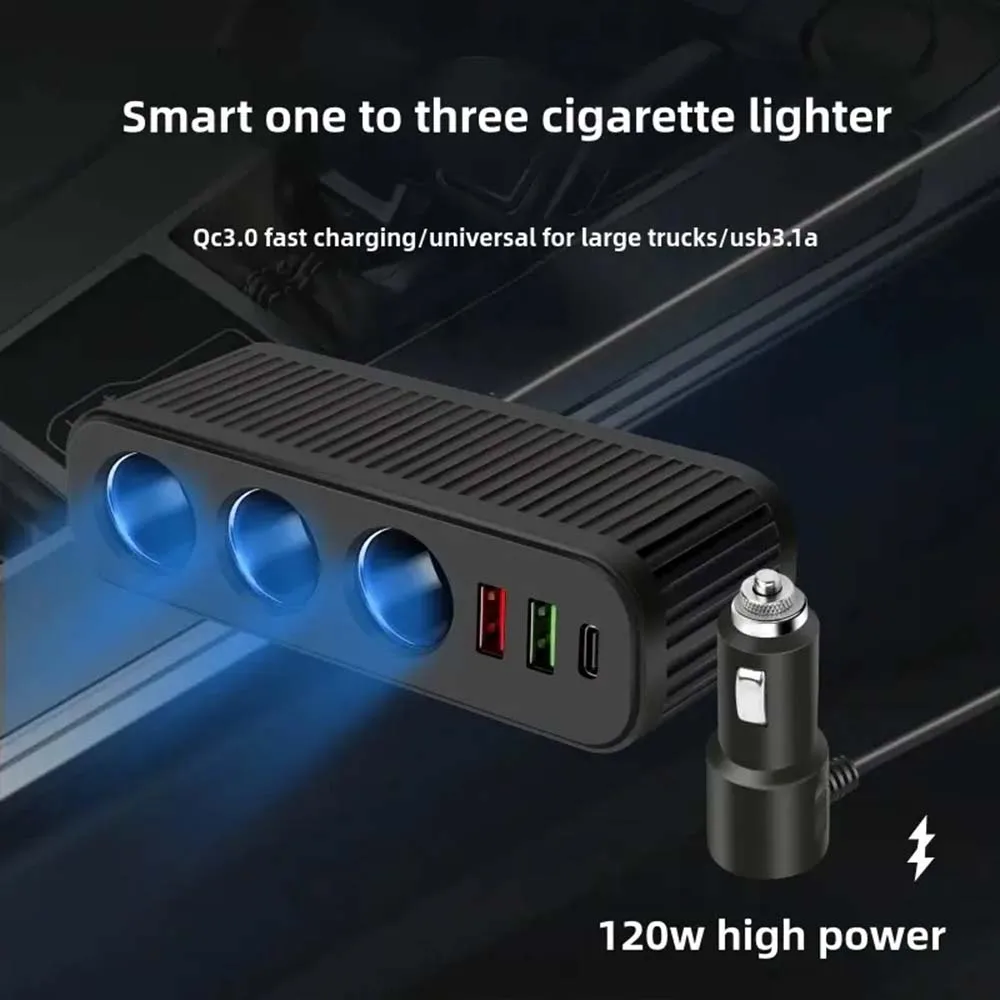 12V/24V Car Cigarette Lighter 120W Car Charger PD QC USB Quick Charge Power Adapter Charger One-to-four Multifunctional Socket