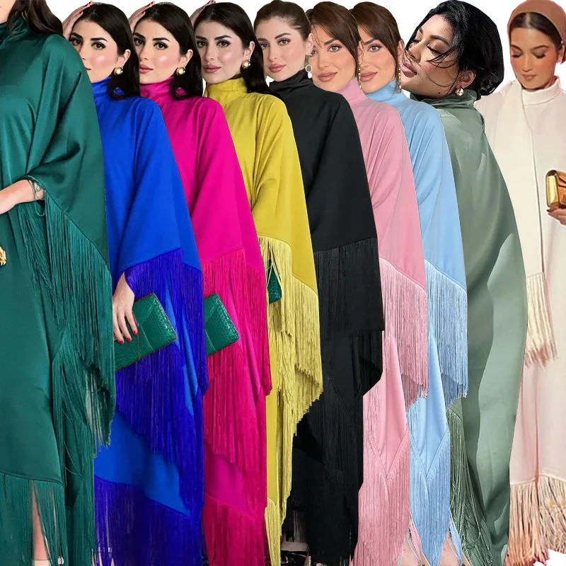 

Мусульманский женский кафтан с рукавами летучая мышь с бахромой роскошное модное платье современное платье