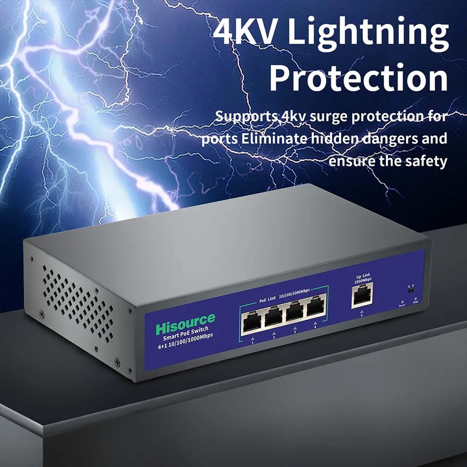 Hisource 4 포트 기가비트 POE 스위치 IPC/무선 AP용 1*1000Mbps 업링크 포트가 있는 활성 48V 네트워크 스위치  - AliExpress