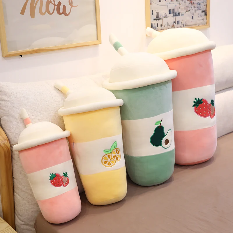 

cute plush milk tea cup toy fruity milk tea plush toy pillow lemon strawberry avocado tea cup plush home decor kids toys