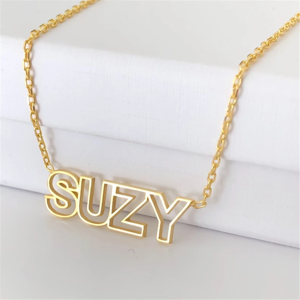 YHLISO Personalized Custom Hollow Name Pendant Stainless Steel Initials Necklace Women Choker Fashion Gift for Girl Friend