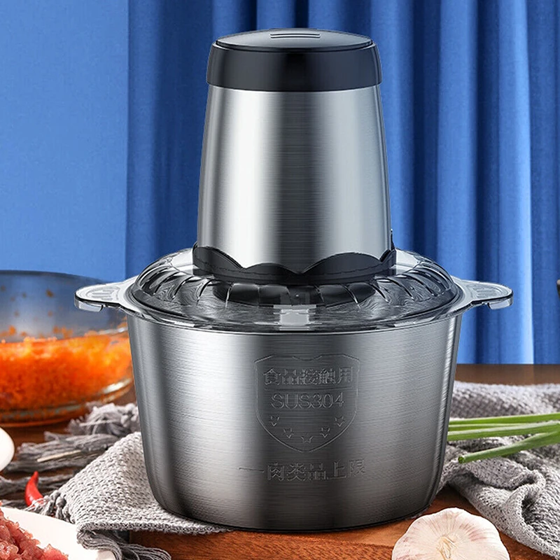 Electric Meat Grinder 2L Large Household Capacity Stainless Steel 2 Gears 300W High Power Kitchen Cooker Blender