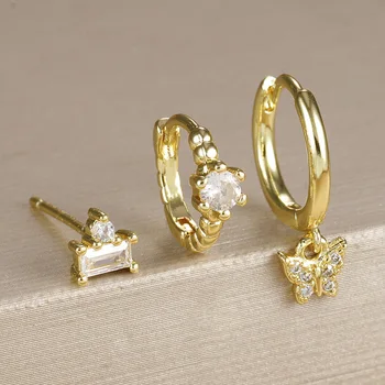 3pcs Gold Plated Earrings Hypoallergenic Dainty Hoop Earrings Women Trendy Earring Stacks for Sensitive Ears