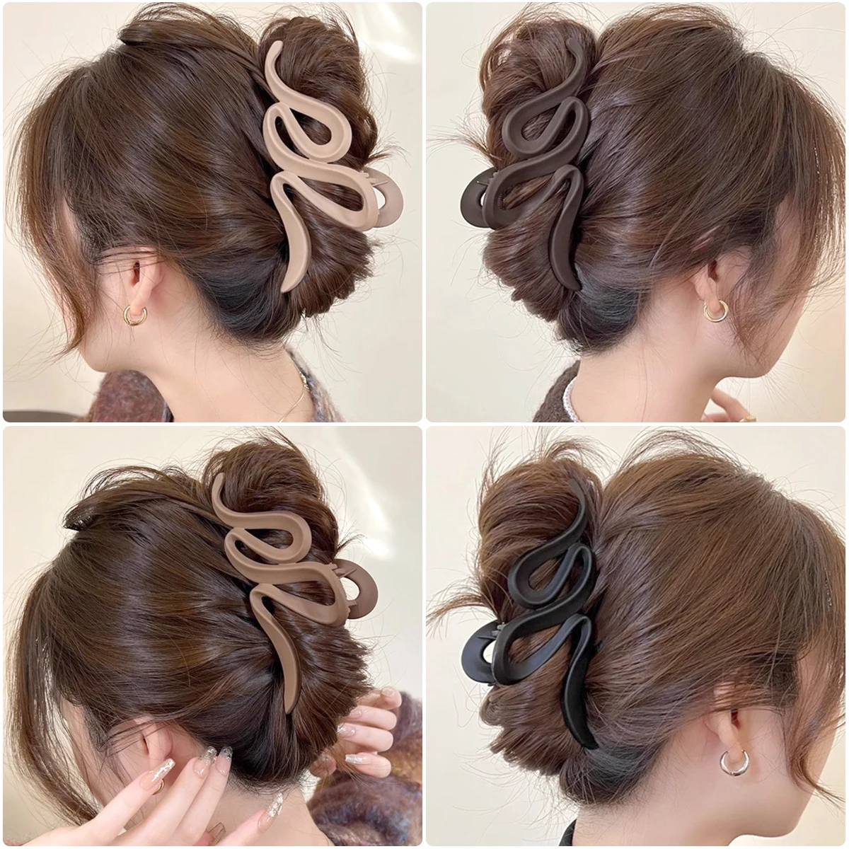 Große Haarspange Aus Acryl Kaffee Beige Für Damen_voghion.com