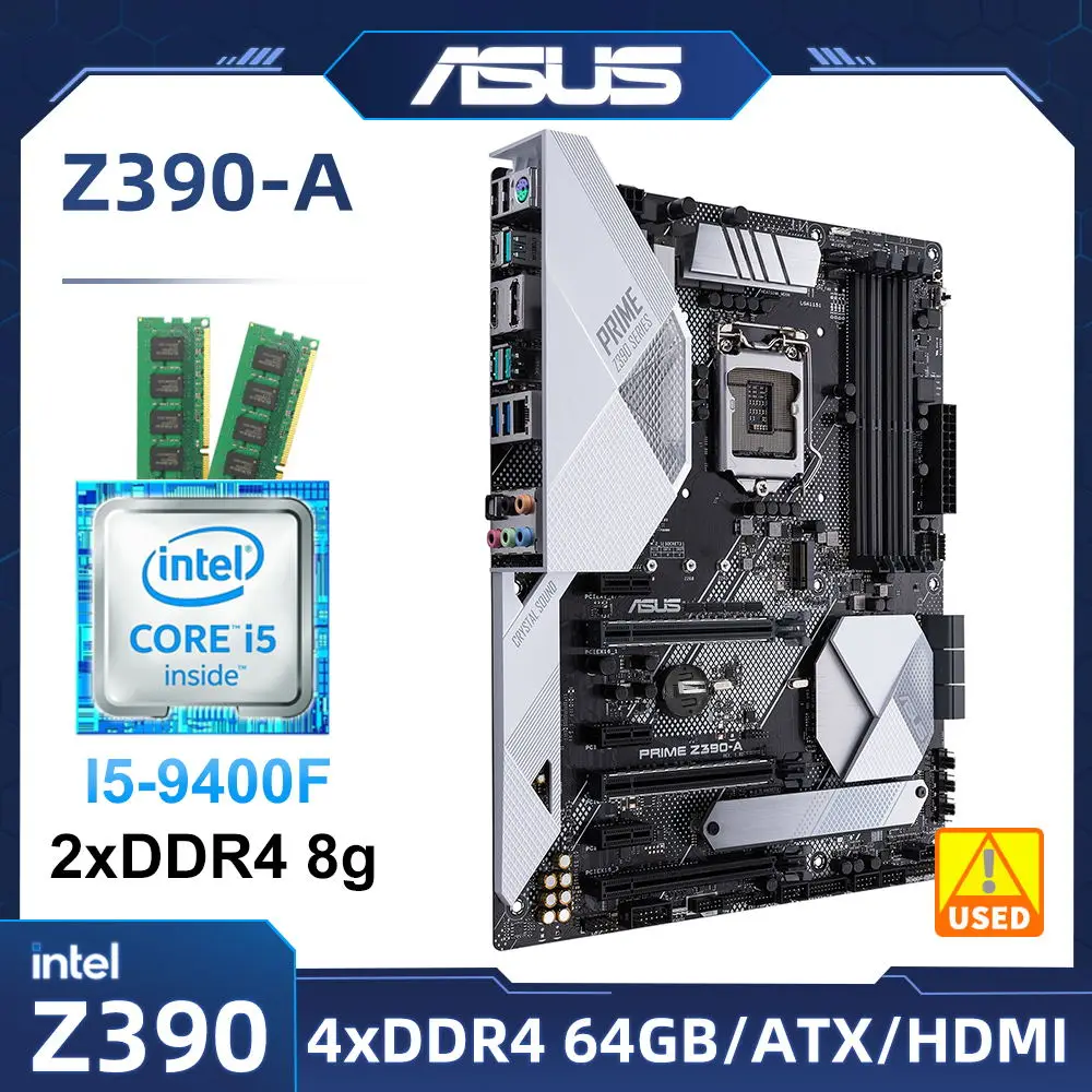 1151 Motherboard kit ASUS PRIME Z390A + i5 9400f CPU +2xDDR4 8g Intel