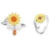 Opening Adjustable Spinning Sunflower Bee Release Stress Ring Rotatable Zircon Copper Finger Ring For Women Fashion Jewelry 6