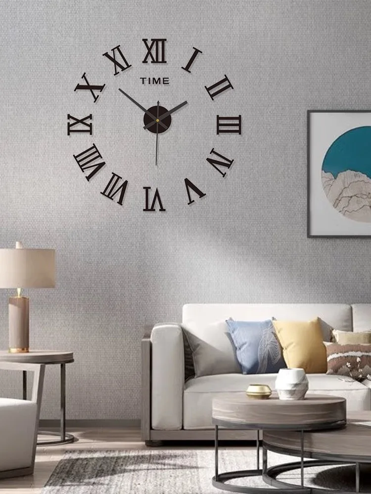 Roman Art Wall Clock Punch-free Travel Time Accuracy Digital Wall Clock for Living Room Home Decoration School Decoration