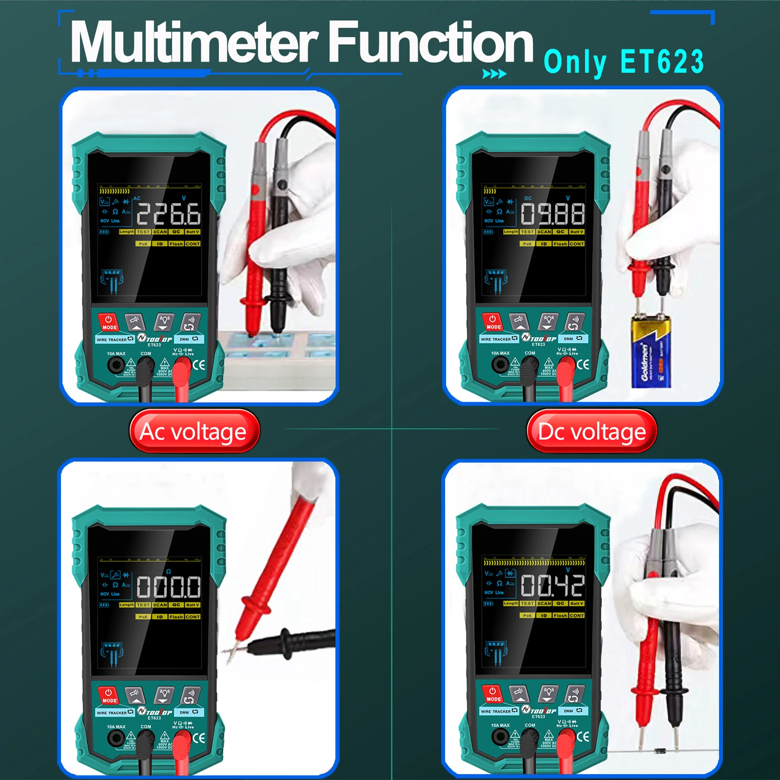 400M Network Cable Tester POE Test Cable Mapping AC/DC Multimeter Network Cable