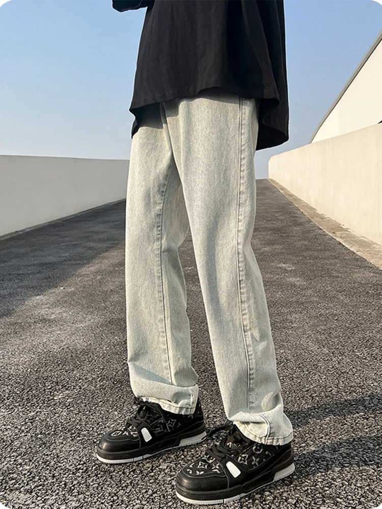 

YIHANKE American Style Jeans Men's Washed Old Niche Yellow Mud Dyed Trousers Trendy Brand High Street Loose Straight Pants