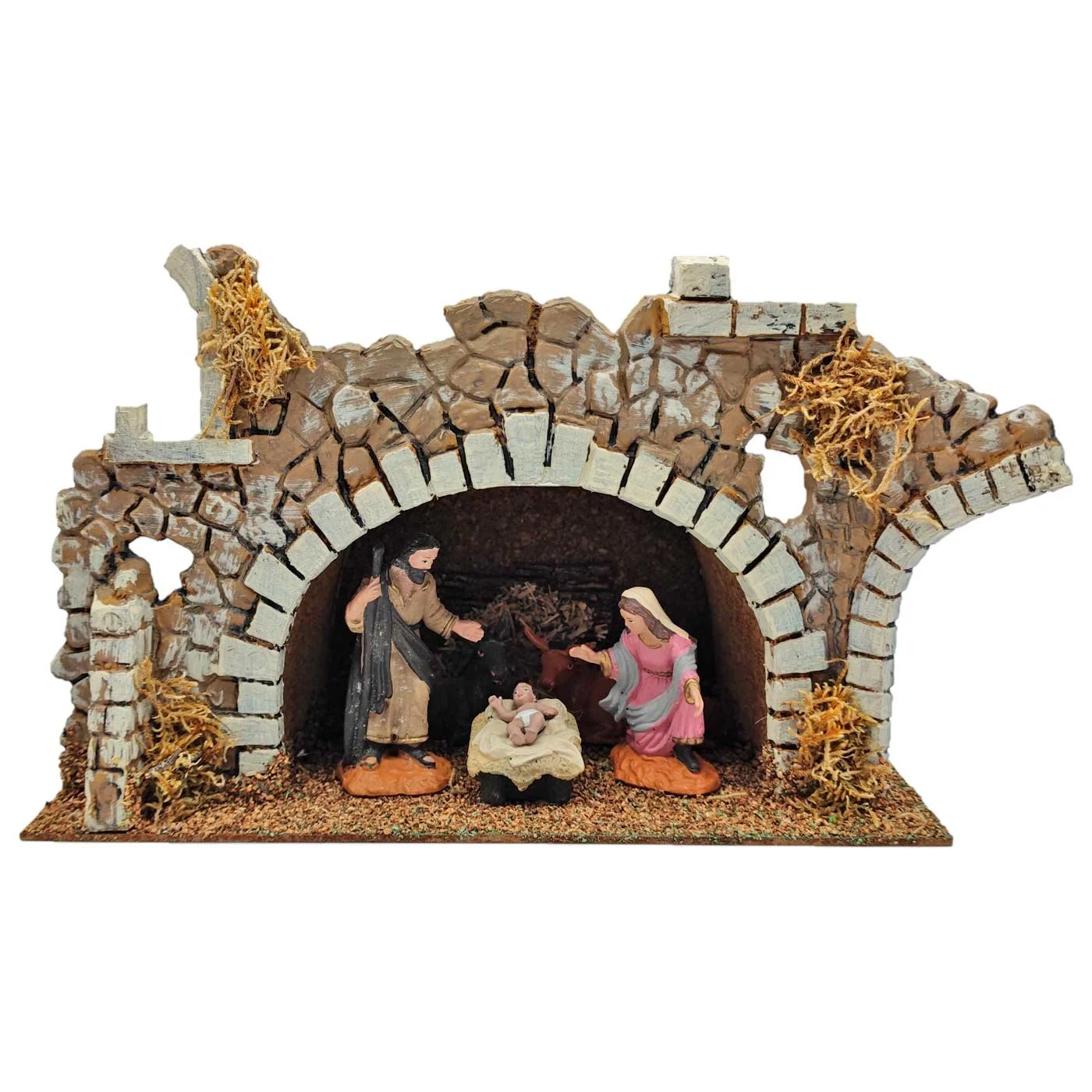 decoración de Navidad Tradicional Cueva rústica 15 x 26,8 x 15 cm Portal Pesebre para Figuras Decorativas de belén navideño Oliver Art Corcho y Resina 