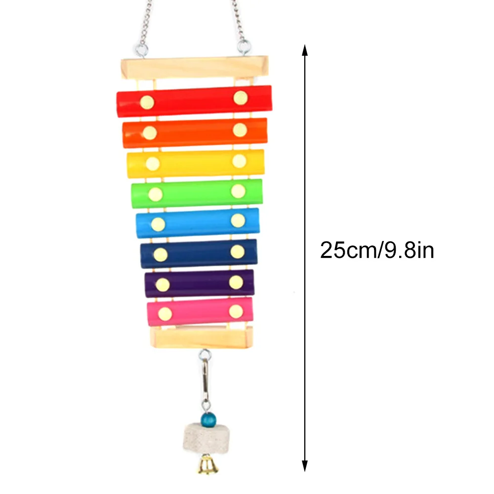 Bird Chicken Xylophone Toy Wooden Suspensible Bird Cage Accessories Musical Toy with 8 Keys for Chicken Bird Parrot Macaw Hens 3