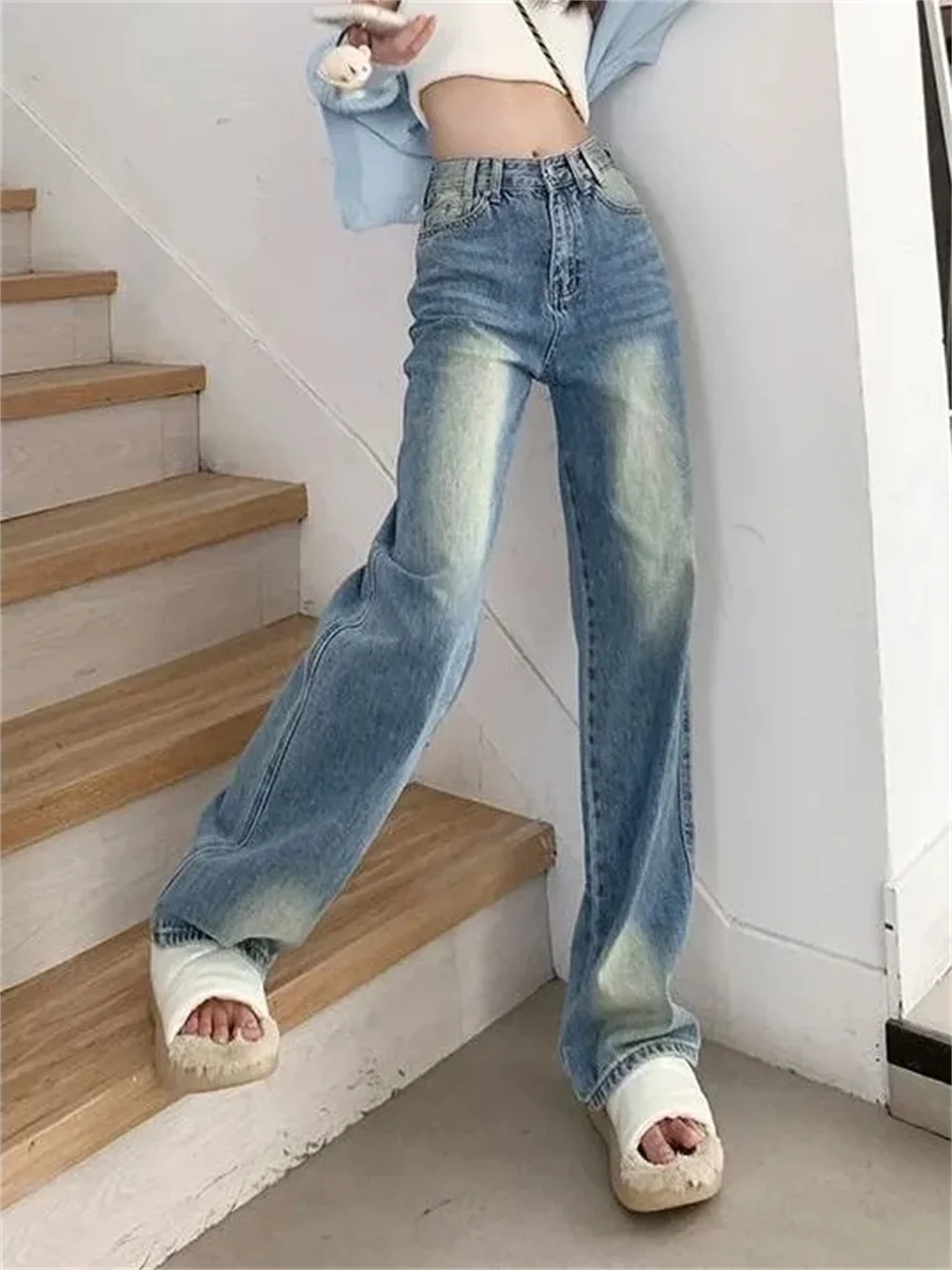 

Винтажные джинсовые женские Мешковатые шикарные модные Универсальные женские джинсы в Корейском стиле Hotsweet простая уличная одежда для девушек колледжа с высокой талией