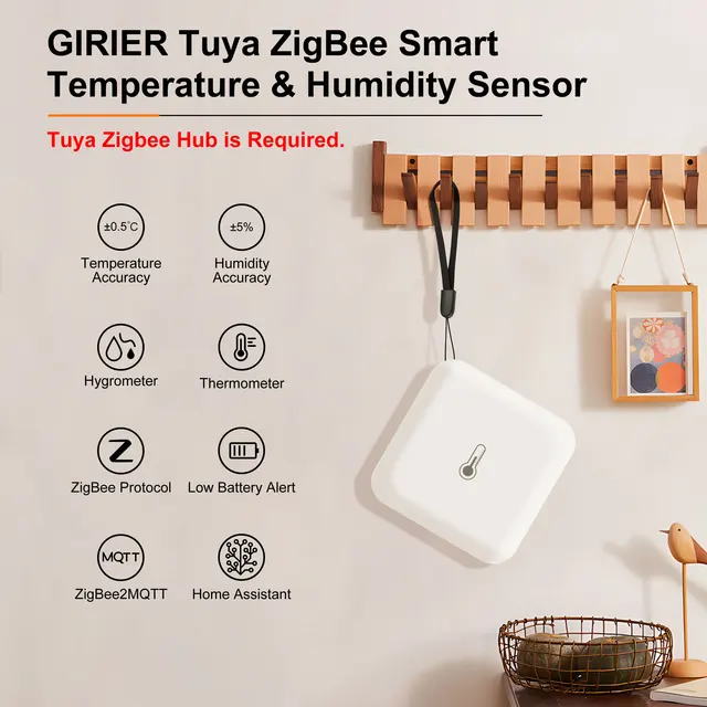GIRIER Tuya ZigBee Temperature Humidity Sensor Smart Hygrometer Indoor Thermometer Works with Alexa/Hey Google/Home Assistant 2