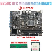 B250 btc – carte mère B250C pour minage, composant pc, compatible avec processeurs G3900 + DDR4, 4 go de RAM, 2666MHZ, 12 pcie vers USB3.0, socket LGA1151