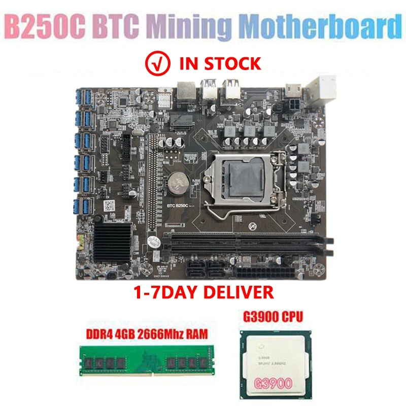 best computer motherboard for gaming b250 btc B250C BTC Miner Motherboard with G3900 CPU+DDR4 4GB 2666MHZ RAM 12XPCIE to USB3.0 Card Slot LGA1151 for BTC Mining cheapest motherboard for pc