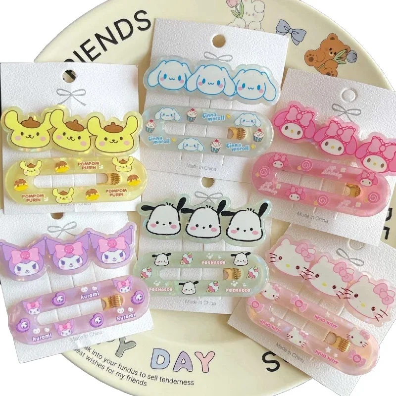 

2pcs New Anime Kawaii Sanrio Hello Kitty Hairpin Kuromi Cinnamoroll Girl Children Cute Bang Clip Hair Accessories Gift Wholesale