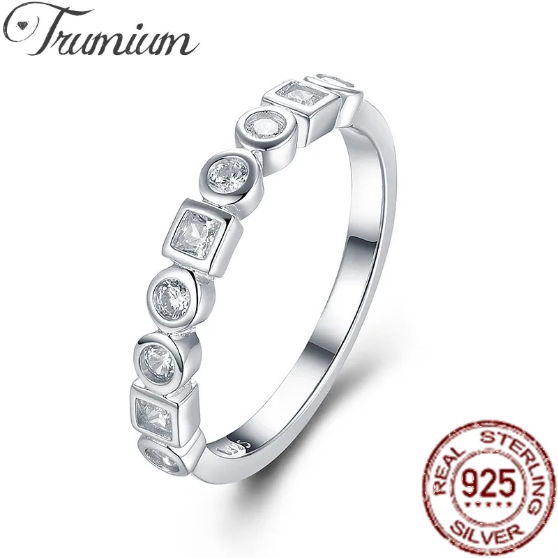 

Trumium Official 925 Sterling Silver Rings for Women Luxury Eternity Engagement Wedding Bands Geometric Zircon Fine Jewelry