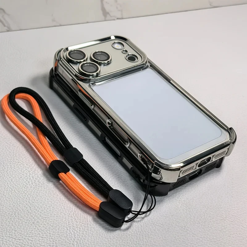 Sleek Transparent Shockproof Phone Case with Wrist Strap Cover