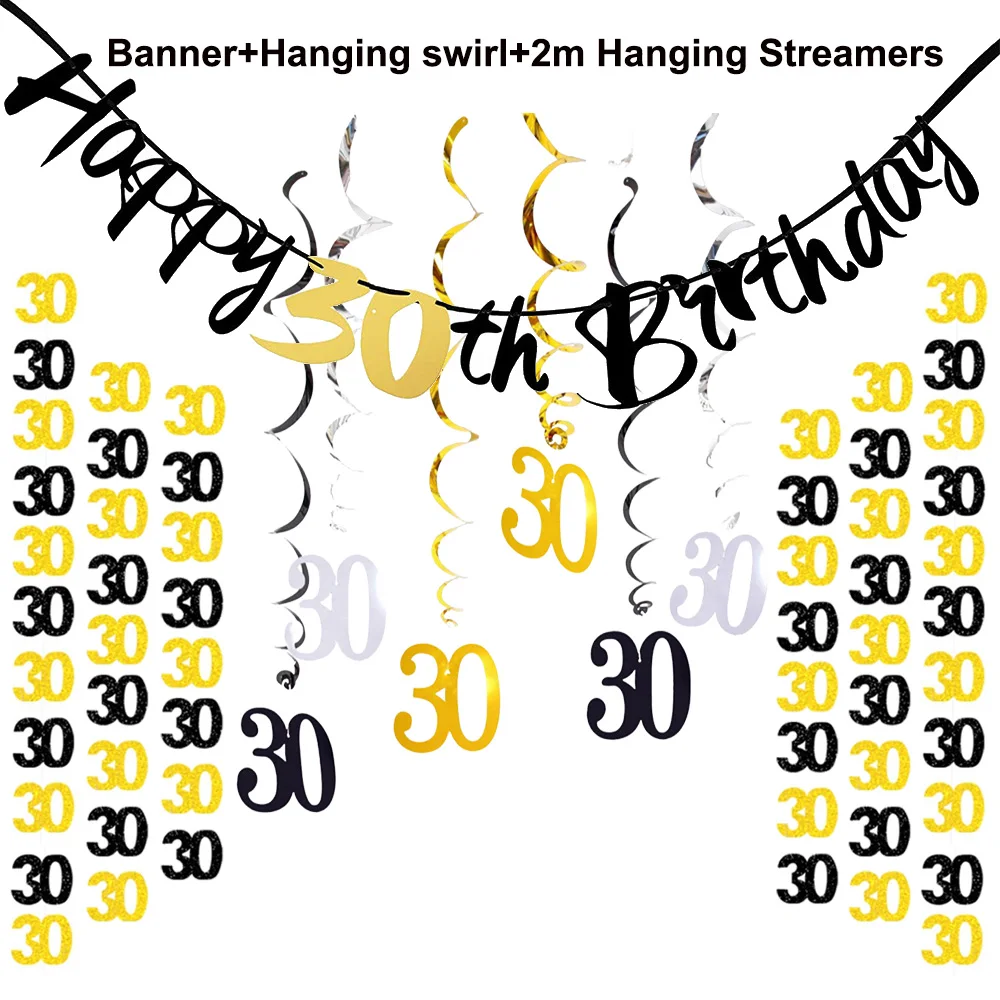 Elegant Black and Gold Paper Streamer Birthday and Anniversary Banner