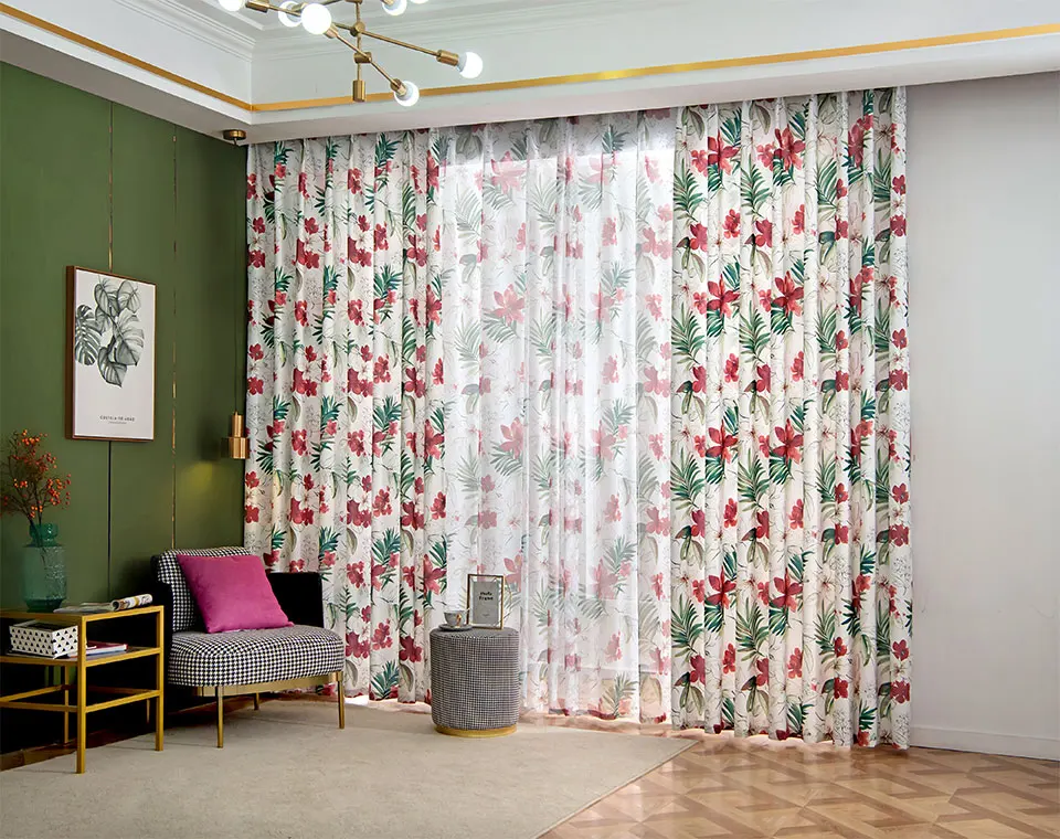 American Style Floral Blackout Curtain For Living Room Printed Thick Curtains Window For Bedroom Kitchen Blinds Drapes Finished