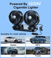 Ventilateur de voiture portable à double tête Eary 12V 24V 3 vitesses, ventilateur de refroidissement automatique 270 °   Support de ventilateur rotatif pour véhicule, pour la circulation de l'air sur le tableau de bord 6