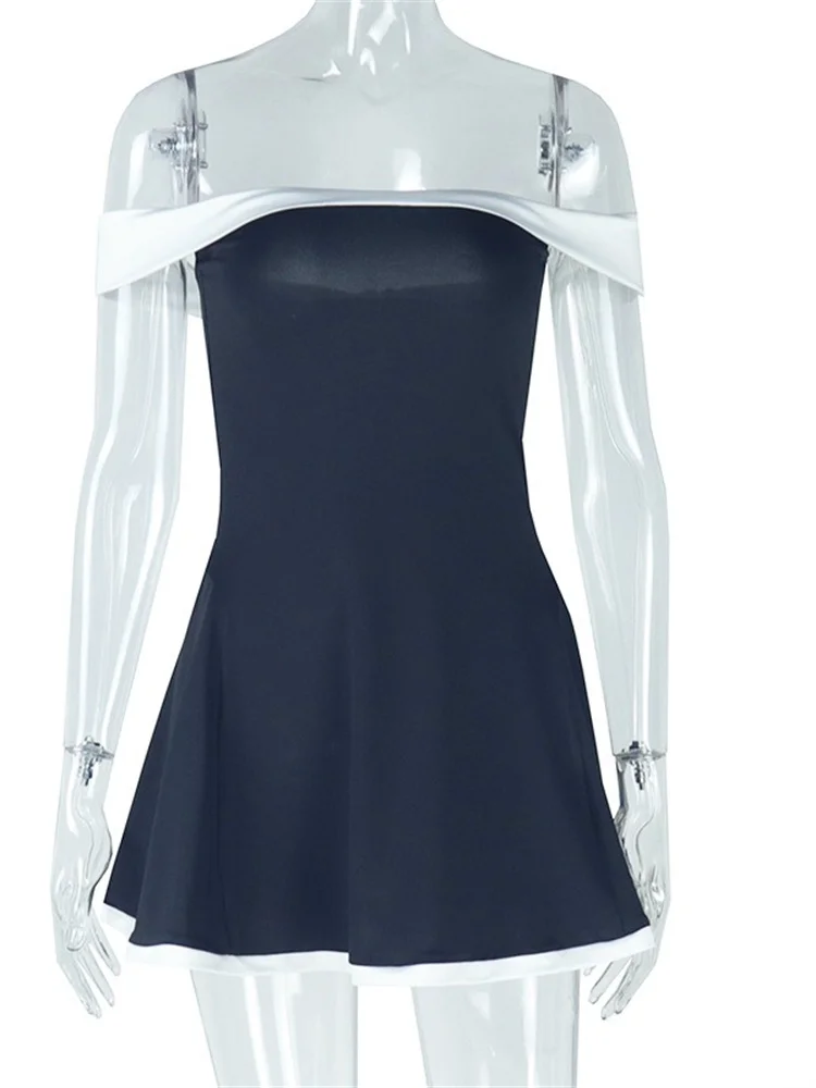 Wmstar Dresses for Women Backless High Waist Off Shoulder Patchwork Mini Evening Dress New Summer Clothes Wholesale Dropshipping