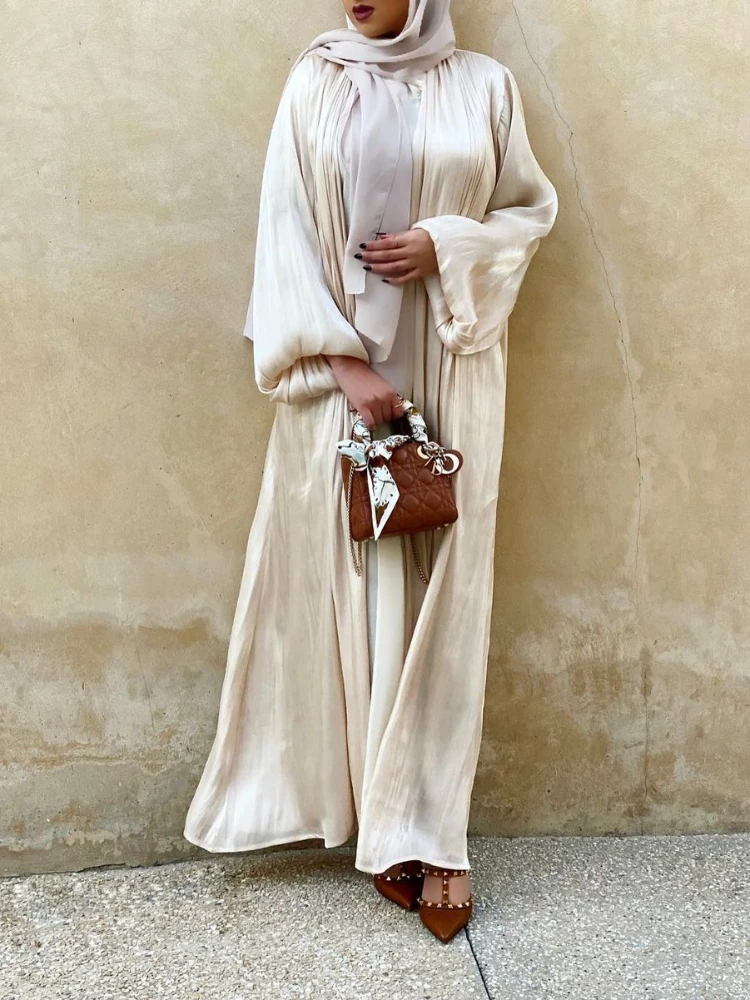 Eid Open Abaya Dubai Muslim Hijab Dress Bubble Sleeve Shining Turkey Abayas for Women Islamic Clothing Kimono Femme Musulmane