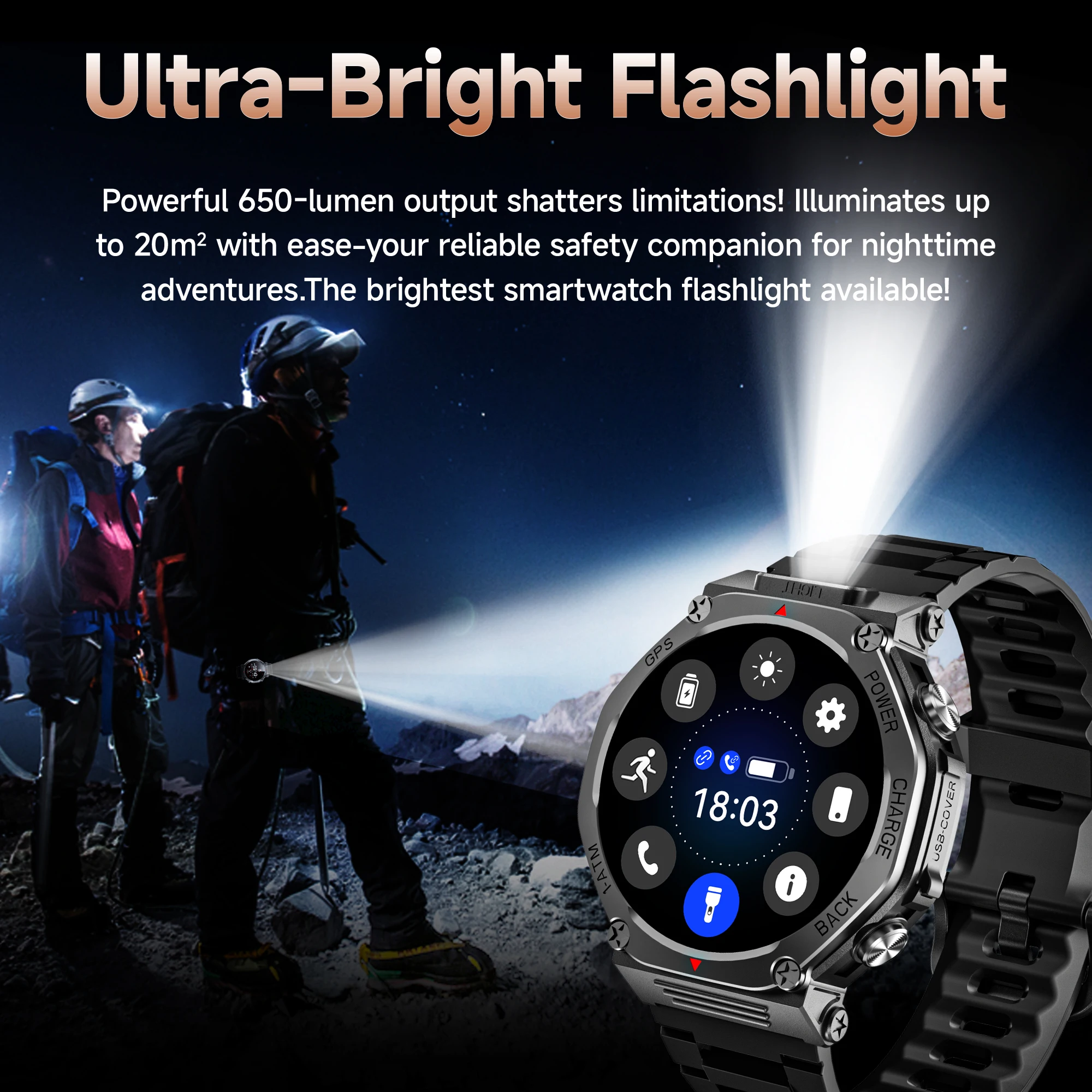 NEW Military GPS Smartwatch Android/IOS with 1.39''Screen 1200mAh Big Battery Bluetooth LED Light Wireless Call for Camping Man 6