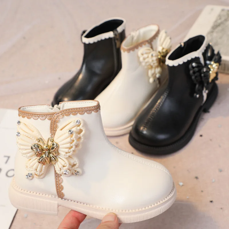 

Autumn and Winter Children Princess Shoes Chelsea Snow Boots Girl Party Bow Tie Lace Waterproof Platform Shoes Gift for Kids